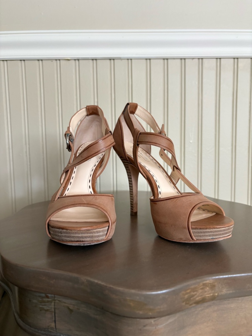 Coach Tan Brown Strappy High Heel Sandals